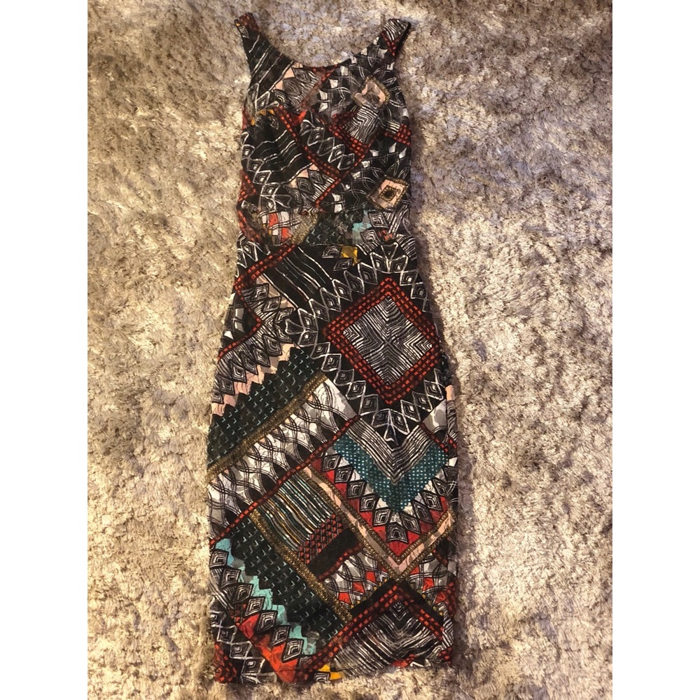 Material Girl black/multi color tribal maxi dress.